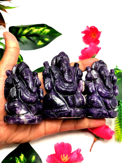 Ganesha in Lepidolite Handmade Carving - Reiki/Chakra - 3 inch and 210 gms - ONE STATUE ONLY