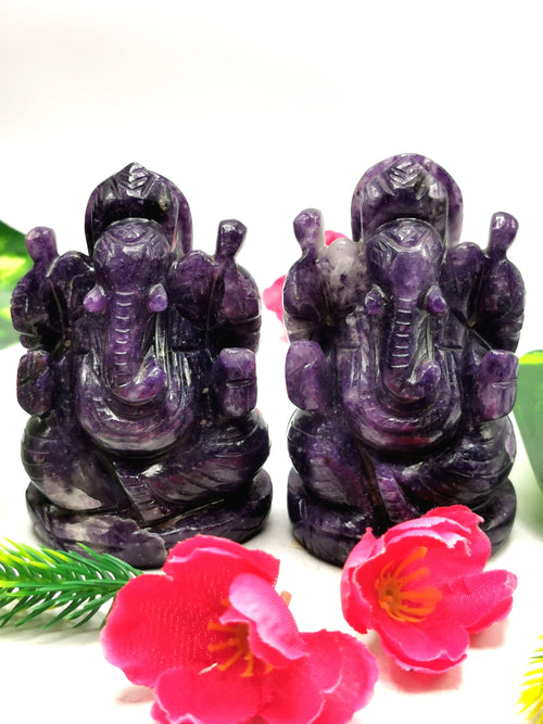Ganesha in Lepidolite Handmade Carving - Reiki/Chakra - 3 inch and 210 gms - ONE STATUE ONLY
