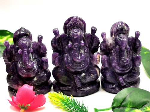 Ganesha in Lepidolite Handmade Carving - Reiki/Chakra - 3 inch and 210 gms - ONE STATUE ONLY