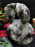 Unique carving of a pair of cobra snakes with raised hood in moonstone - crystal healing / chakra / reiki - 6 inches and 2.22 kg (4.88 lb)