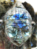Labradorite Buddha Head on leaf - handmade carving of serene and meditating Lord Buddha - crystal/reiki/chakra - 7 inches and 2.82 kg
