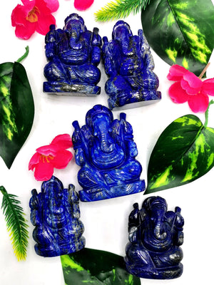 Lapis Lazuli Handmade Carving of Ganesh - Lord Ganesha Idol |Sculpture in Crystals/Gemstones - Reiki/Chakra/Healing - 2.5 inches and 160 gms