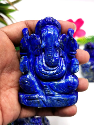 Lapis Lazuli Handmade Carving of Ganesh - Lord Ganesha Idol |Sculpture in Crystals/Gemstones - Reiki/Chakra/Healing - 2.5 inches and 160 gms