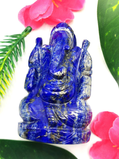 Lapis Lazuli Handmade Carving of Ganesh - Lord Ganesha Idol |Sculpture in Crystals/Gemstones - Reiki/Chakra/Healing - 2.5 inches and 160 gms