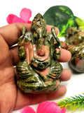 Unakite Handmade Carving of Ganesh - Lord Ganesha Idol/Murti in Crystals and Gemstones - Reiki/Chakra/Healing - 2.5 inches and 150 gms