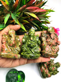 Unakite Handmade Carving of Ganesh - Lord Ganesha Idol/Murti in Crystals and Gemstones - Reiki/Chakra/Healing - 3 inches and 220 gms | ONE STATUE ONLY