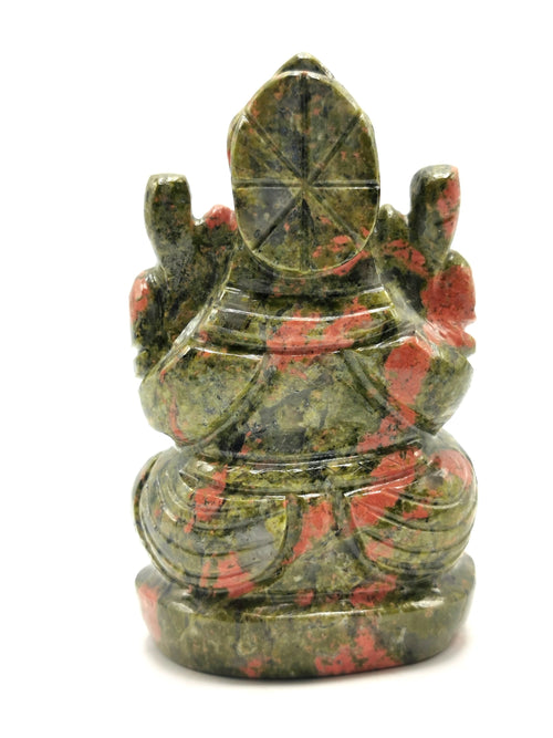 Unakite Handmade Carving of Ganesh - Lord Ganesha Idol/Murti in Crystals and Gemstones - Reiki/Chakra/Healing - 3.5 inches and 330 gms