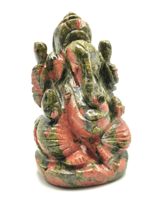 Unakite Handmade Carving of Ganesh - Lord Ganesha Idol/Murti in Crystals and Gemstones - Reiki/Chakra/Healing - 3.5 inches and 330 gms