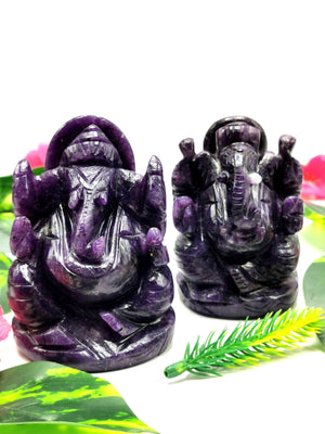 Gemstone Lepidolite Carving of Ganesh - Lord Ganesha Idol in Crystals and Gemstones - Reiki/Chakra - 3.2 inch and 320 gms - ONE STATUE ONLY