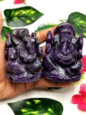 Gemstone Lepidolite Carving of Ganesh - Lord Ganesha Idol in Crystals and Gemstones - Reiki/Chakra - 3.2 inch and 320 gms - ONE STATUE ONLY