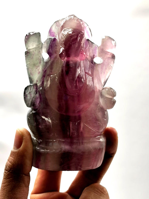 Gemstone Multicolor Fluorite Handmade Carving of Ganesh - Lord Ganesha Idol/Murti in Crystals and Gemstones -Reiki/Chakra/Healing - 4 in and 500 gm