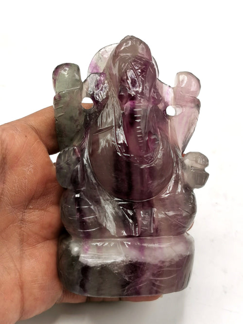 Gemstone Multicolor Fluorite Handmade Carving of Ganesh - Lord Ganesha Idol/Murti in Crystals and Gemstones -Reiki/Chakra/Healing - 4 in and 500 gm