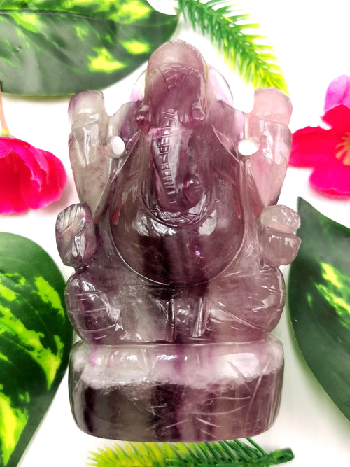 Gemstone Multicolor Fluorite Handmade Carving of Ganesh - Lord Ganesha Idol/Murti in Crystals and Gemstones -Reiki/Chakra/Healing - 4 in and 500 gm