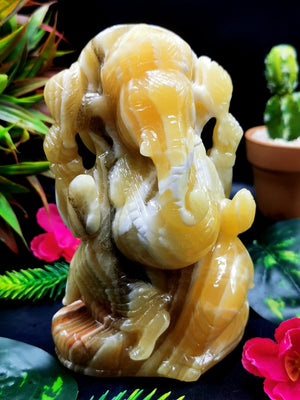 Yellow Calcite Crystal Handmade Carving of Ganesh - Lord Ganesha Idol in Crystals and Gemstones - Reiki/Chakra - 5.5 inch and 900 gms (1.98 lb)