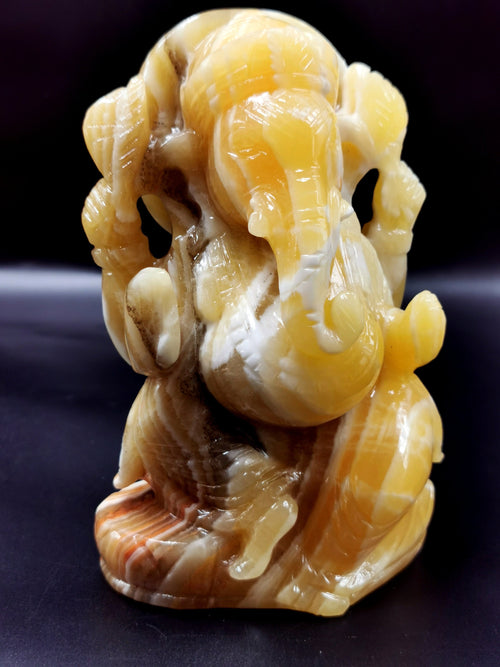 Yellow Calcite Crystal Handmade Carving of Ganesh - Lord Ganesha Idol in Crystals and Gemstones - Reiki/Chakra - 5.5 inch and 900 gms (1.98 lb)