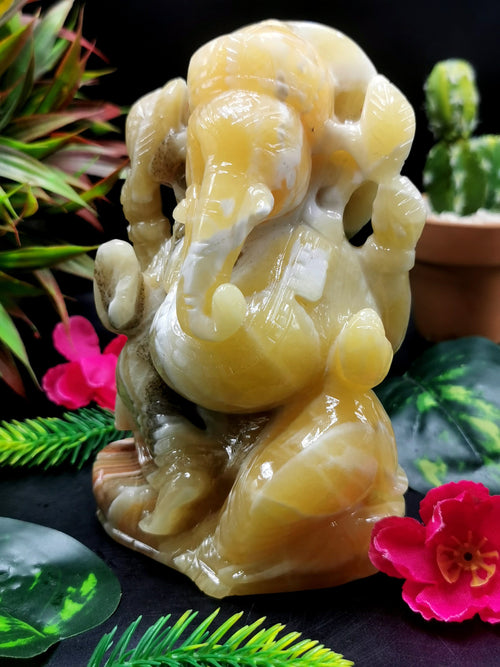 Yellow Calcite Crystal Handmade Carving of Ganesh - Lord Ganesha Idol in Crystals and Gemstones - Reiki/Chakra - 5.5 inch and 900 gms (1.98 lb)