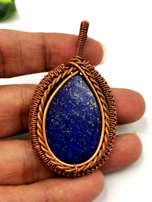 Lapis lazuli stunning pendant with intricate copper wire wrapping - gemstone/crystal jewelry | Mother's Day/engagement/birthday gift