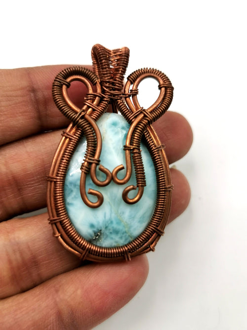 Gemstone jewelry - Stunning larimar pendant with intricate copper wire wrapping - gemstone/crystal jewelry | Mother's Day/engagement/birthday gift