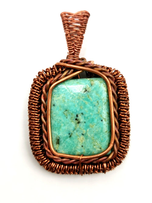 Crystal jewelry - Beautiful amazonite pendant with intricate copper wire wrapping - gemstone/crystal jewelry | Mother's Day/engagement/birthday gift