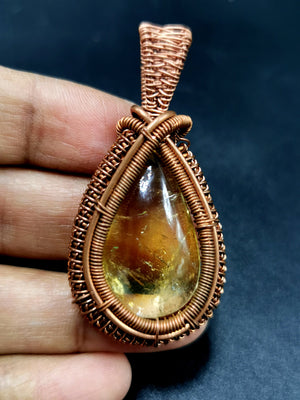 Jewelry - Stunning citrine pendant with intricate copper wire wrapping - gemstone/crystal jewelry | Mother's Day/engagement/birthday gift