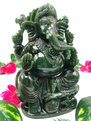 Columbian Jade gemstone Handmade Carving of Ganesh - Lord Ganesha Idol in Crystals and Gemstones - Reiki/Chakra - 6 inch and 1.27 kgs (2.79 lb)