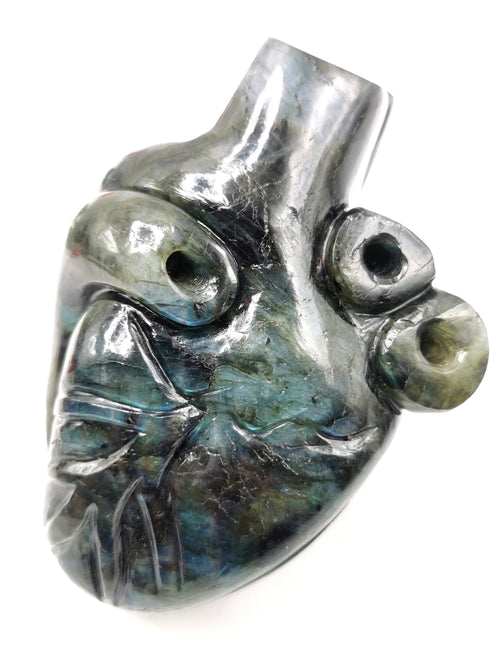 Natural Labradorite Anatomical Heart carving - Human Heart/Crystal Heart - reiki/chakra/healing/energy - 840 gms and 4.5 inches