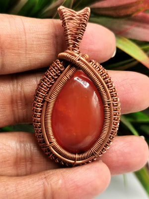 Jewelry - Stunning carnelian pendant with intricate copper wire wrapping - gemstone/crystal jewelry | Mother's Day/engagement/birthday gift