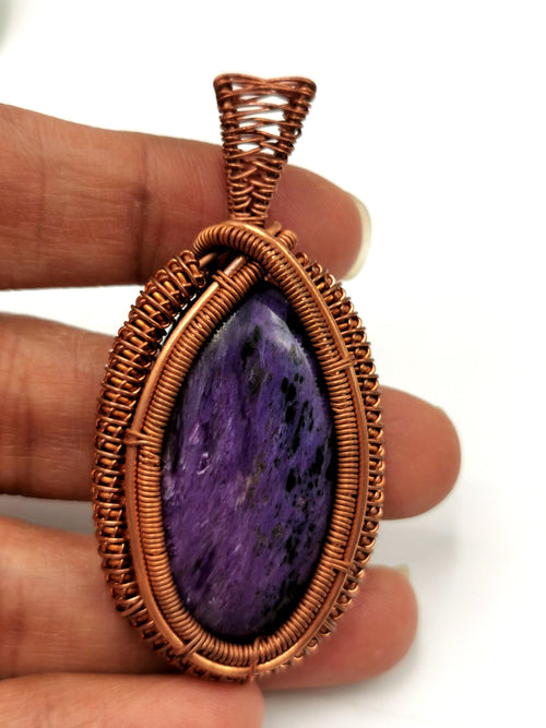 Jewelry - Stunning charoite pendant with intricate copper wire wrapping - gemstone/crystal jewelry | Mother's Day/engagement/birthday gift