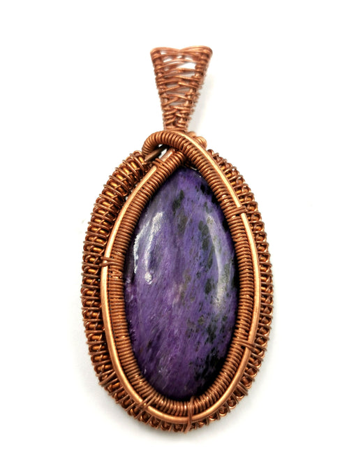 Jewelry - Stunning charoite pendant with intricate copper wire wrapping - gemstone/crystal jewelry | Mother's Day/engagement/birthday gift