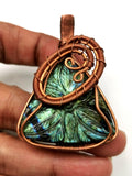 Floral carving pendant in Labradorite in intricate copper wire wrap - gemstone/crystal jewelry | Wedding/Anniversary/Birthday gift