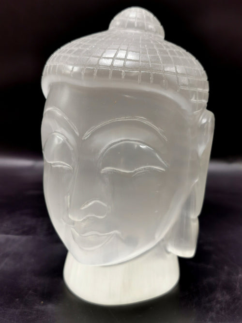 Crystal Selenite Buddha Face/Head - handmade carving of serene face of Lord Buddha - crystal/reiki/healing - 5.5 inches and 1.23 kg (2.71 lb)