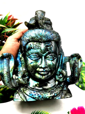 Large gemstone Shiva Handmade in Labradorite Carving - Lord Shivshankar in crystals and gemstones | Reiki/Chakra/Healing/Energy - 8 inches and 3.1 kg