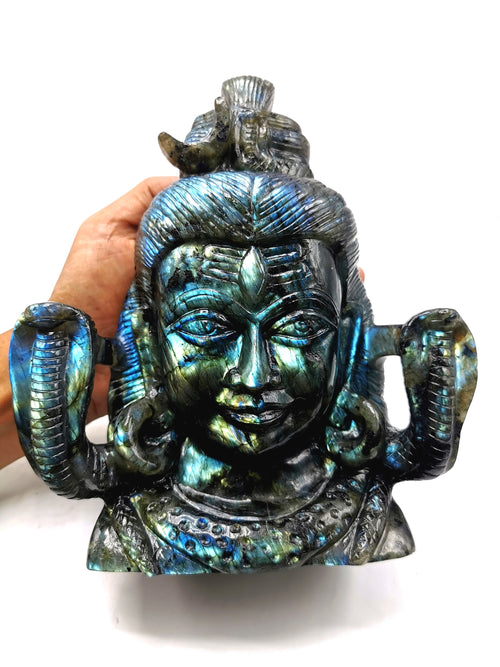 Large gemstone Shiva Handmade in Labradorite Carving - Lord Shivshankar in crystals and gemstones | Reiki/Chakra/Healing/Energy - 8 inches and 3.1 kg