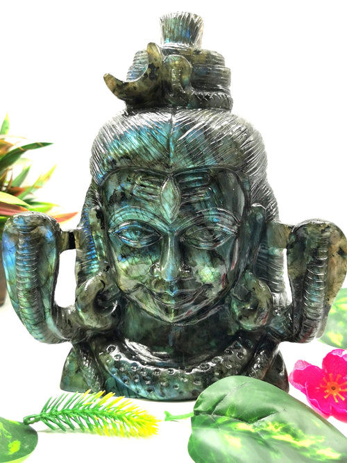 Large gemstone Shiva Handmade in Labradorite Carving - Lord Shivshankar in crystals and gemstones | Reiki/Chakra/Healing/Energy - 8 inches and 3.1 kg