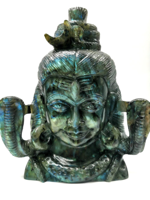 Large gemstone Shiva Handmade in Labradorite Carving - Lord Shivshankar in crystals and gemstones | Reiki/Chakra/Healing/Energy - 8 inches and 3.1 kg