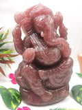 Strawberry Quartz Gemstone Handmade Carving of Ganesh - Lord Ganesha Idol in Crystals and Gemstones - Reiki/Chakra - 8.5 inch and 3.69 kg (8.12 lb)