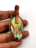 Amazing Labradorite Pendant with floral carving in intricate copper wire wrap - gemstone/crystal jewelry | Wedding/Anniversary/Birthday gift