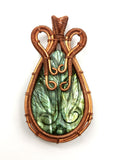 Beautiful Labradorite Pendant with peacock carving in intricate copper wire wrap -gemstone/crystal jewelry|Wedding/Anniversary/Birthday gift