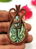 Beautiful Labradorite Pendant with peacock carving in intricate copper wire wrap -gemstone/crystal jewelry|Wedding/Anniversary/Birthday gift
