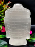 Selenite Buddha Face/Head - handmade carving of serene face of Lord Buddha - crystal/reiki/healing - 5.5 inches and 1.48 kg (3.26 lb)