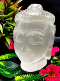 Selenite Buddha Face/Head - handmade carving of serene face of Lord Buddha - crystal/reiki/healing - 5.5 inches and 1.48 kg (3.26 lb)