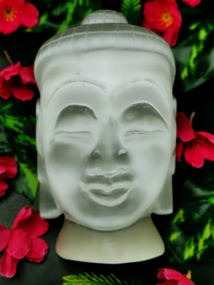 Selenite Buddha Face/Head - handmade carving of serene face of Lord Buddha - crystal/reiki/healing - 6 inches and 1.62 kg (3.56 lb)