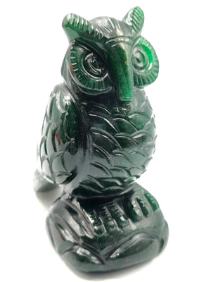 Hand carved owl carving in natural dark green aventurine stone - reiki/chakra/healing/crystal - 4 inches and 440gm (0.97 lb)