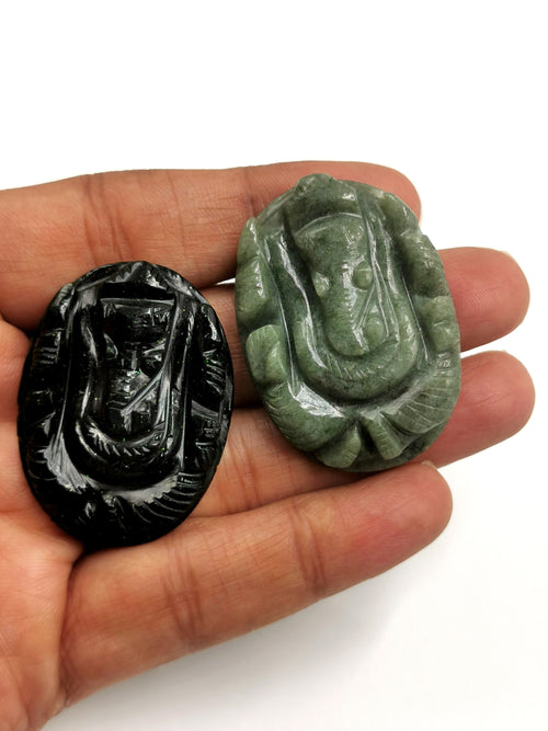 Gemstone Ganesh miniature carving set for pendant in various stones - gemstone/crystal jewelry | Reiki/Chakra/Healing with crystals - ONE LOT OF 7