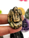 Gemstone Ganesh miniature carving set for pendant in various stones - gemstone/crystal jewelry | Reiki/Chakra/Healing with crystals - ONE LOT OF 7