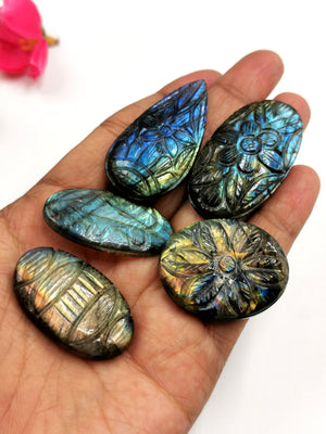 Labradorite miniature floral carvings for pendants - gemstone/crystal jewelry |Reiki/Chakra/Healing - ONE PIECE ONLY