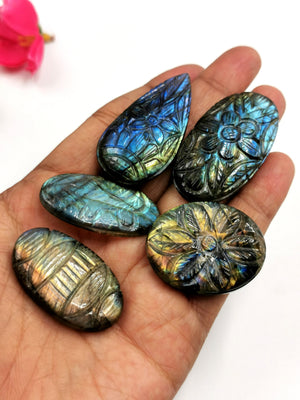 Labradorite miniature floral carvings for pendants - gemstone/crystal jewelry |Reiki/Chakra/Healing - ONE PIECE ONLY