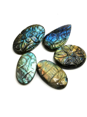 Labradorite miniature floral carvings for pendants - gemstone/crystal jewelry |Reiki/Chakra/Healing - ONE PIECE ONLY