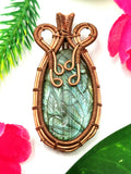 Floral pendant in labradorite gemstone wrapped in intricate copper wire wrap | Wedding/Anniversary/Birthday gift