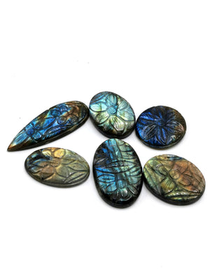 Miniature pendants set of six (6) floral design in labradorite stone - gemstone/crystal jewelry |Reiki/Chakra/Healing - 6 PIECES ONLY